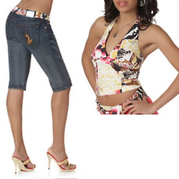 Baby Phat Y2K printed Paradise colorfuloutfit 2 piece set shorts halter 5  L